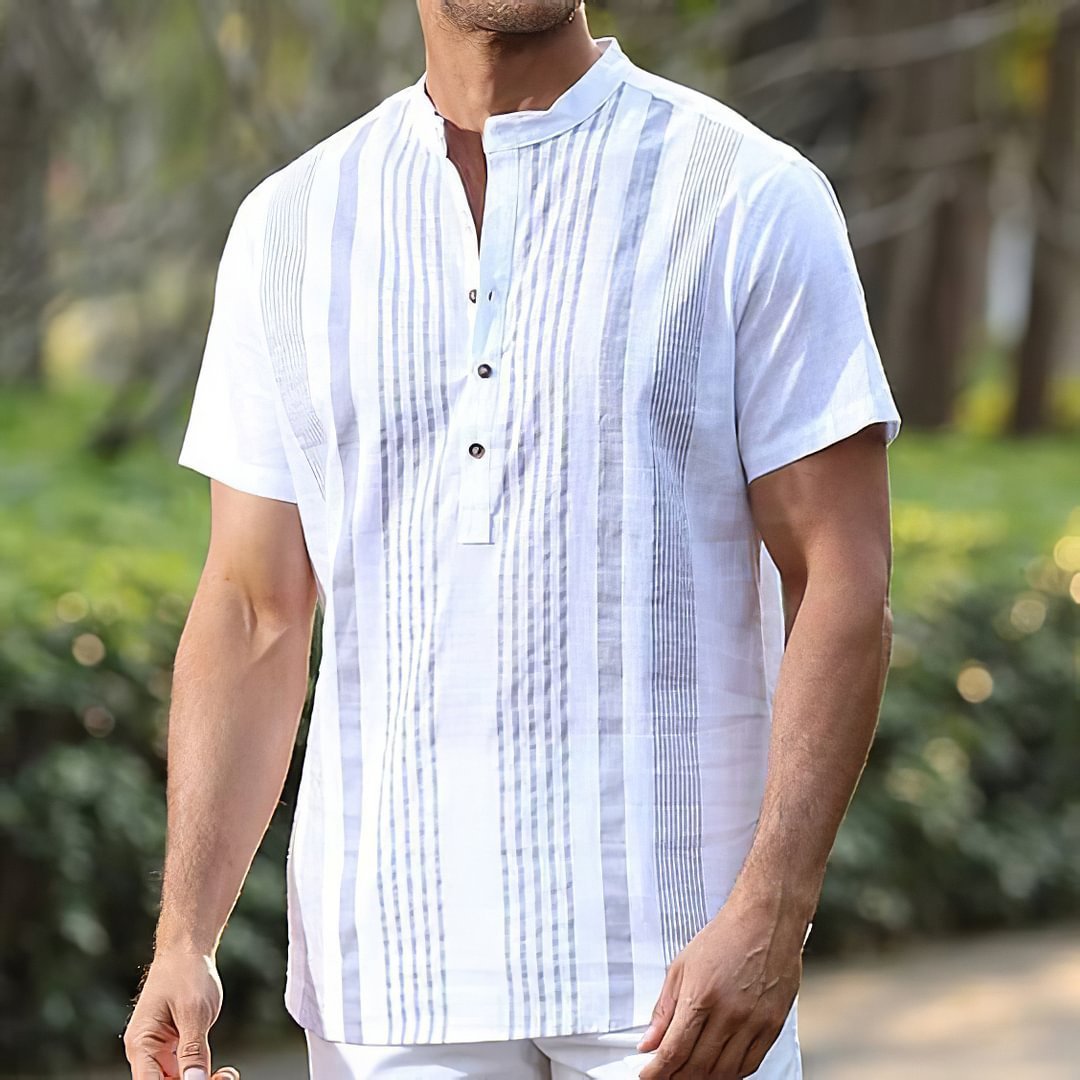 Simple Striped Short-sleeved Shirt Men's Clothing