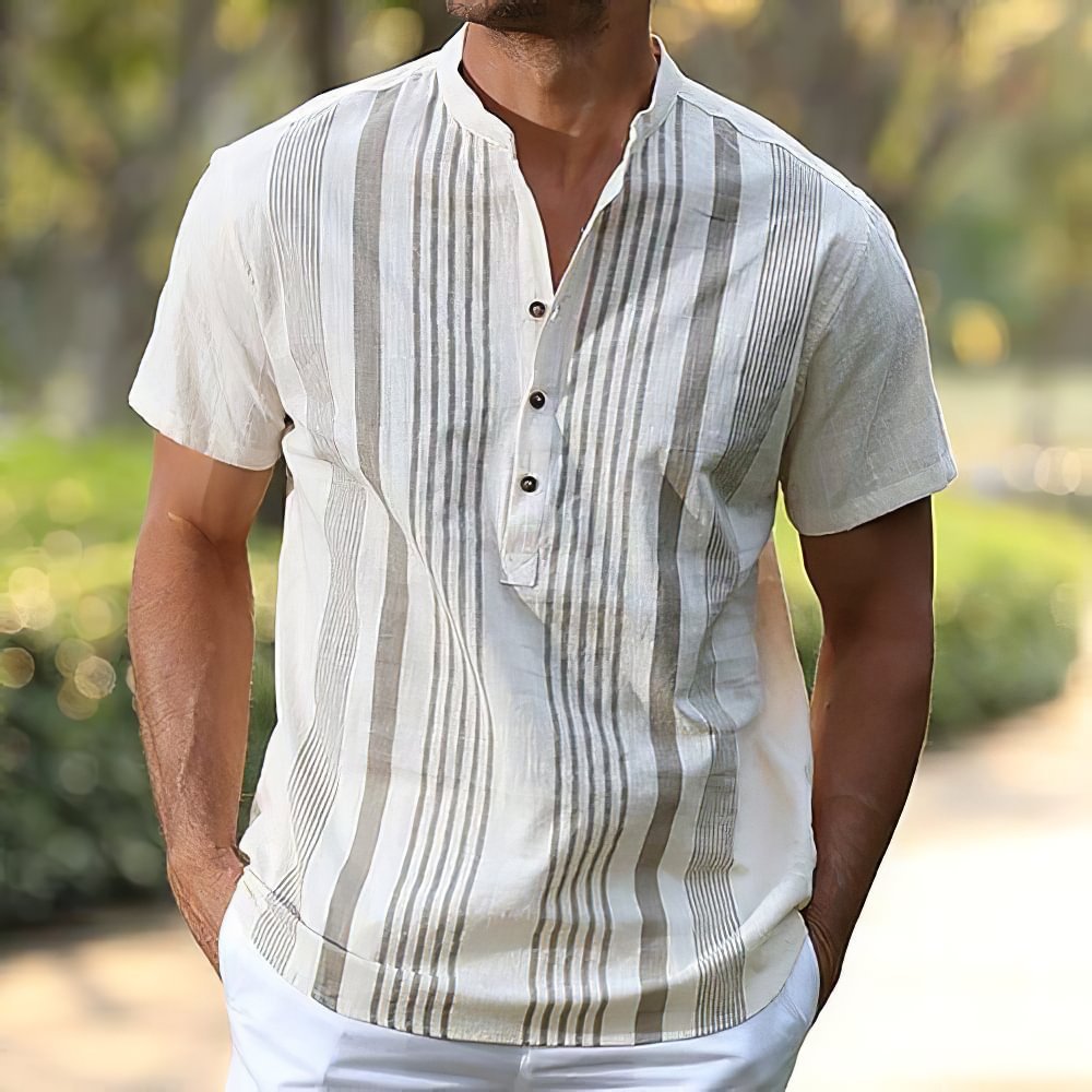 Simple Striped Short-sleeved Shirt Men's Clothing